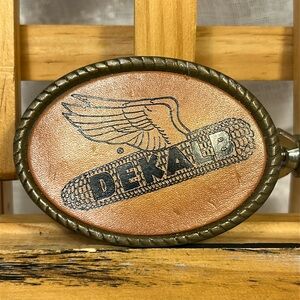 Vintage brass and leather Dekalb belt buckle